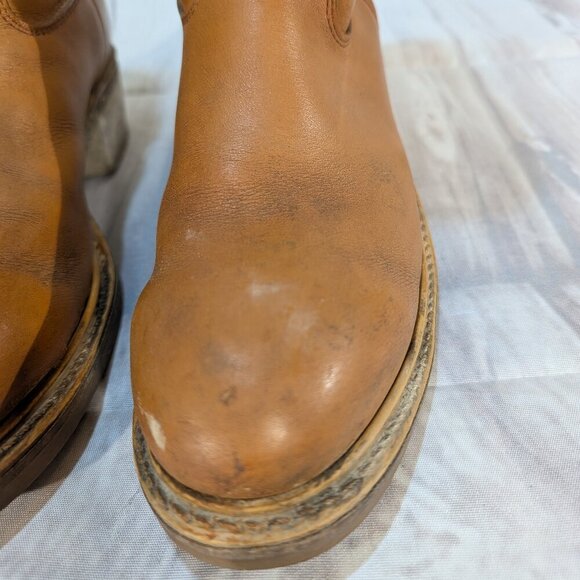 Vintage Tan Leather Safety Toe Pull-On Cowboy Boots with Vibram Soles - Picture 6 of 13